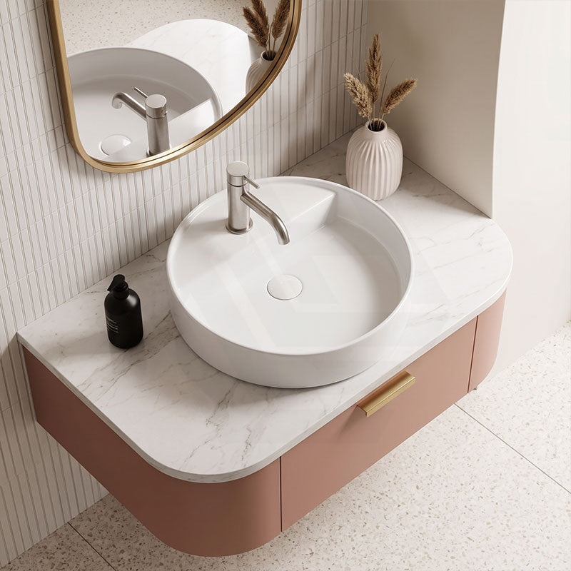 Infinity Round Ceramic Above Counter Basin with Tap Hole 450x450x105mm - Gloss White