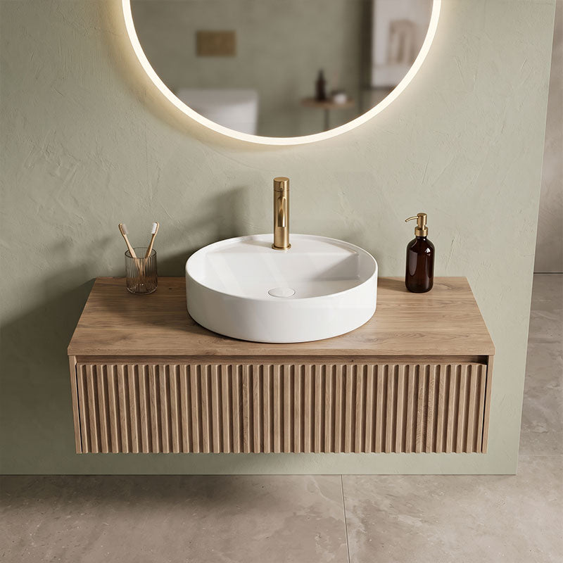 Infinity Round Ceramic Above Counter Basin with Tap Hole 450x450x105mm - Gloss White