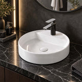 Infinity Round Ceramic Above Counter Basin with Tap Hole 450x450x105mm - Gloss White