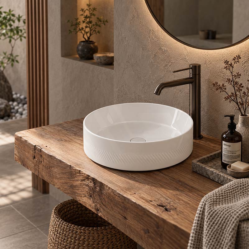 Infinity Above Counter Wash Basin Ceramic Round Diagonal Pattern 360x360x120mm - Colours Available