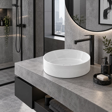 Infinity Above Counter Wash Basin Ceramic Round Diagonal Pattern 360x360x120mm - Colours Available