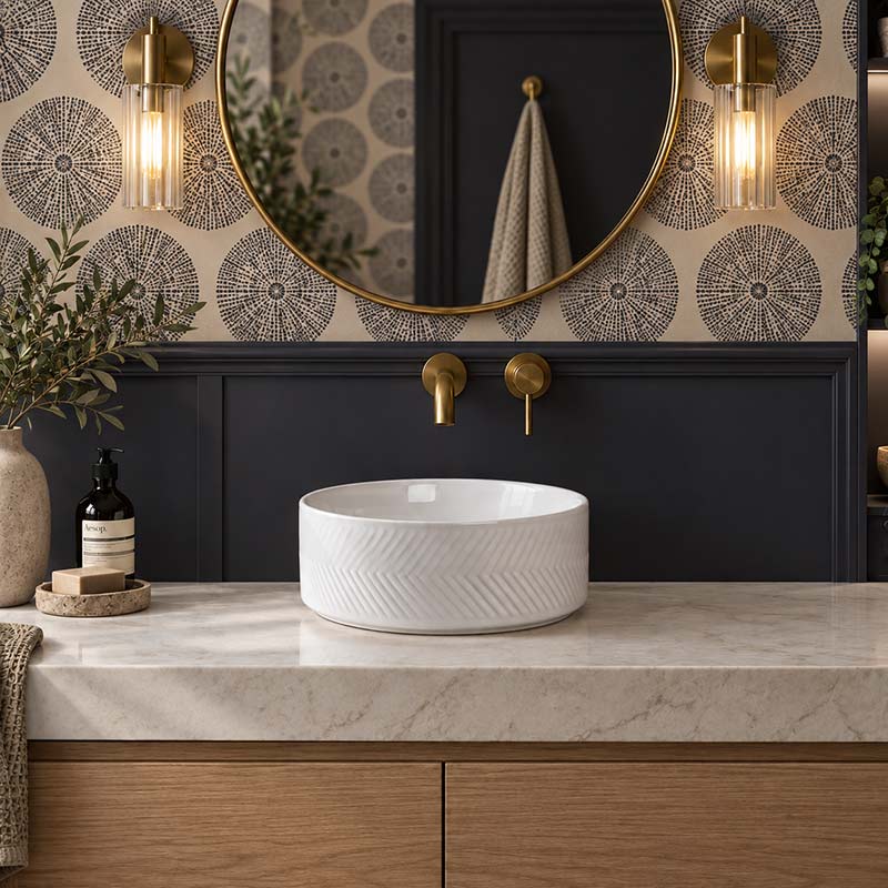 Infinity Above Counter Wash Basin Ceramic Round Diagonal Pattern 360x360x120mm - Colours Available