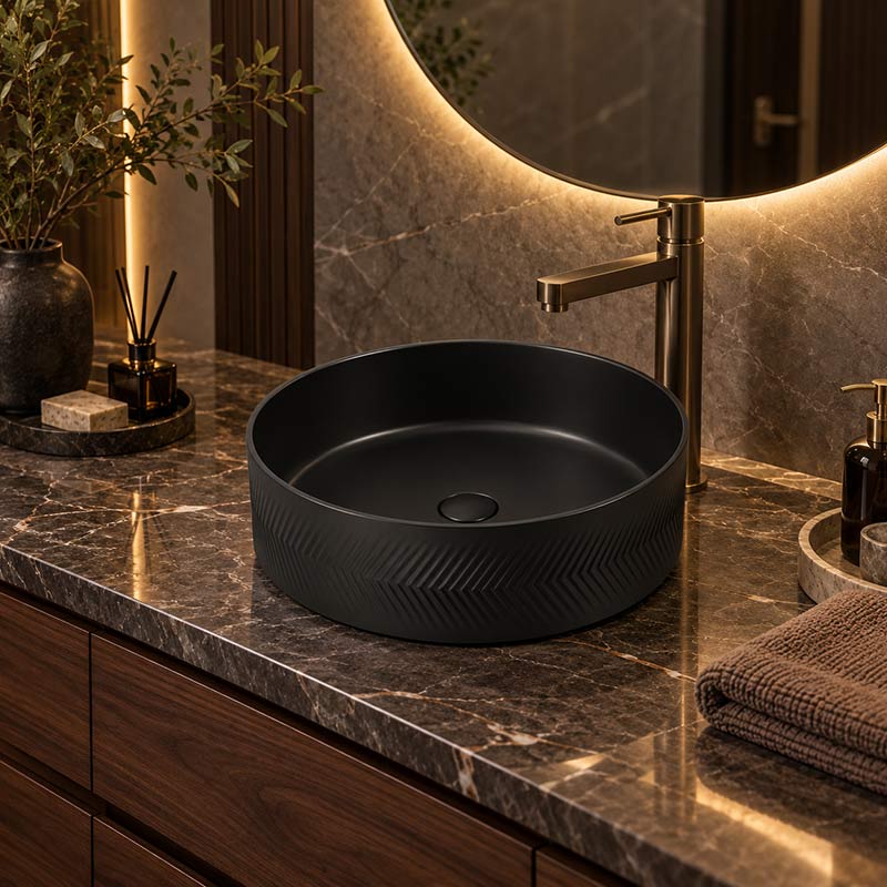 Infinity Above Counter Wash Basin Ceramic Round Diagonal Pattern 360x360x120mm - Colours Available