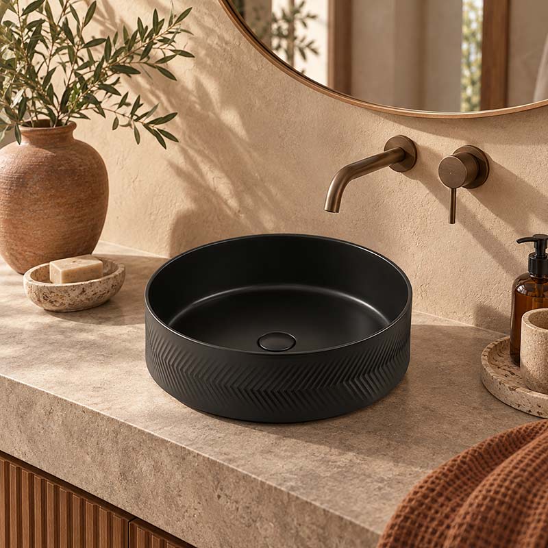 Infinity Above Counter Wash Basin Ceramic Round Diagonal Pattern 360x360x120mm - Colours Available