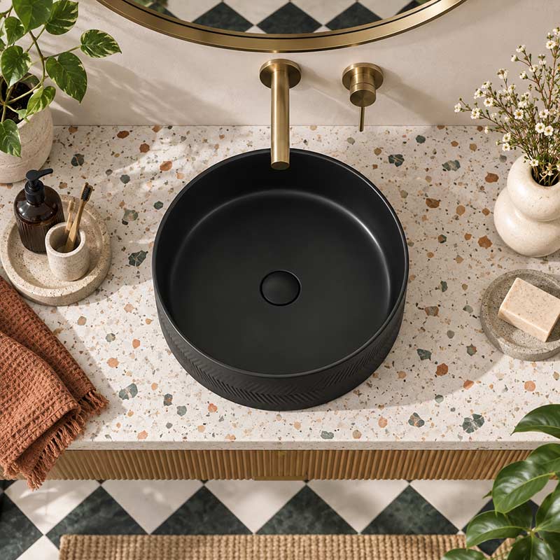 Infinity Above Counter Wash Basin Ceramic Round Diagonal Pattern 360x360x120mm - Colours Available