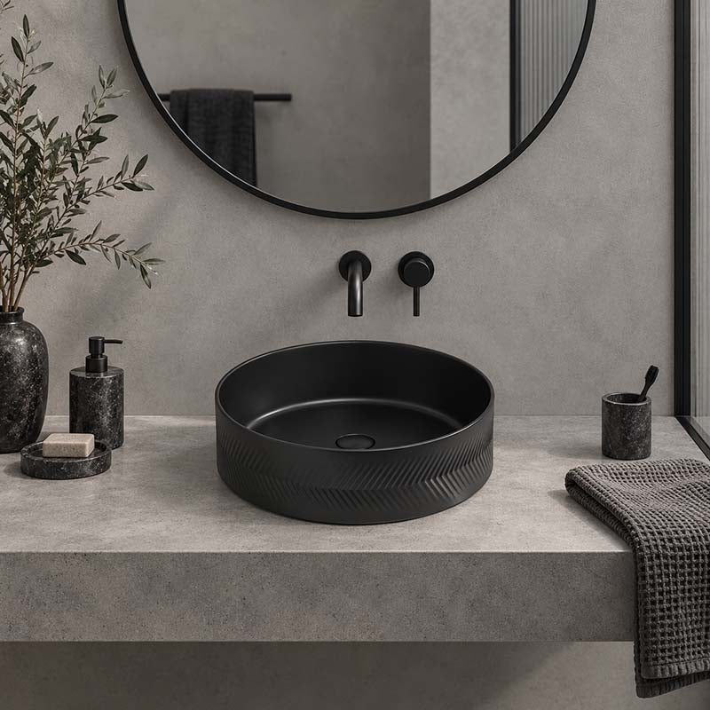 Infinity Above Counter Wash Basin Ceramic Round Diagonal Pattern 360x360x120mm - Colours Available