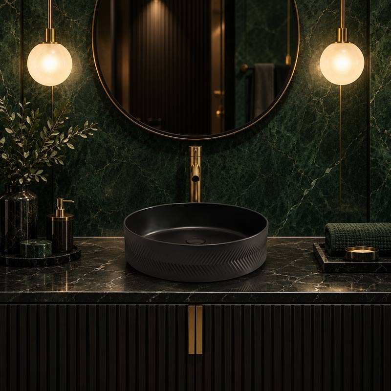 Infinity Above Counter Wash Basin Ceramic Round Diagonal Pattern 360x360x120mm - Colours Available