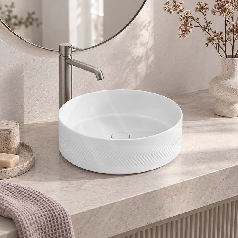 Infinity Above Counter Wash Basin Ceramic Round Diagonal Pattern 360x360x120mm - Colours Available