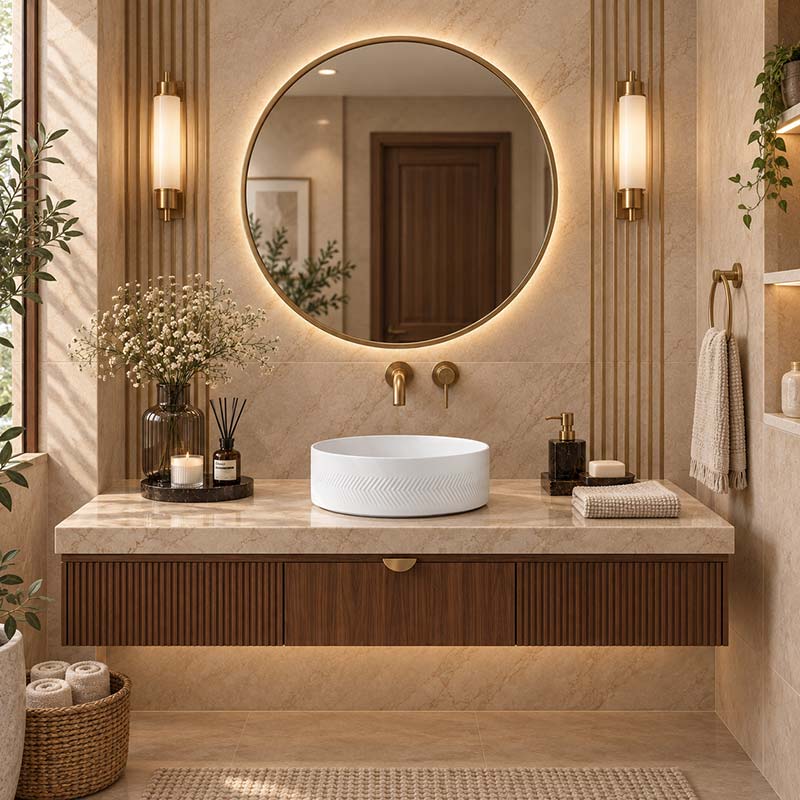 Infinity Above Counter Wash Basin Ceramic Round Diagonal Pattern 360x360x120mm - Colours Available
