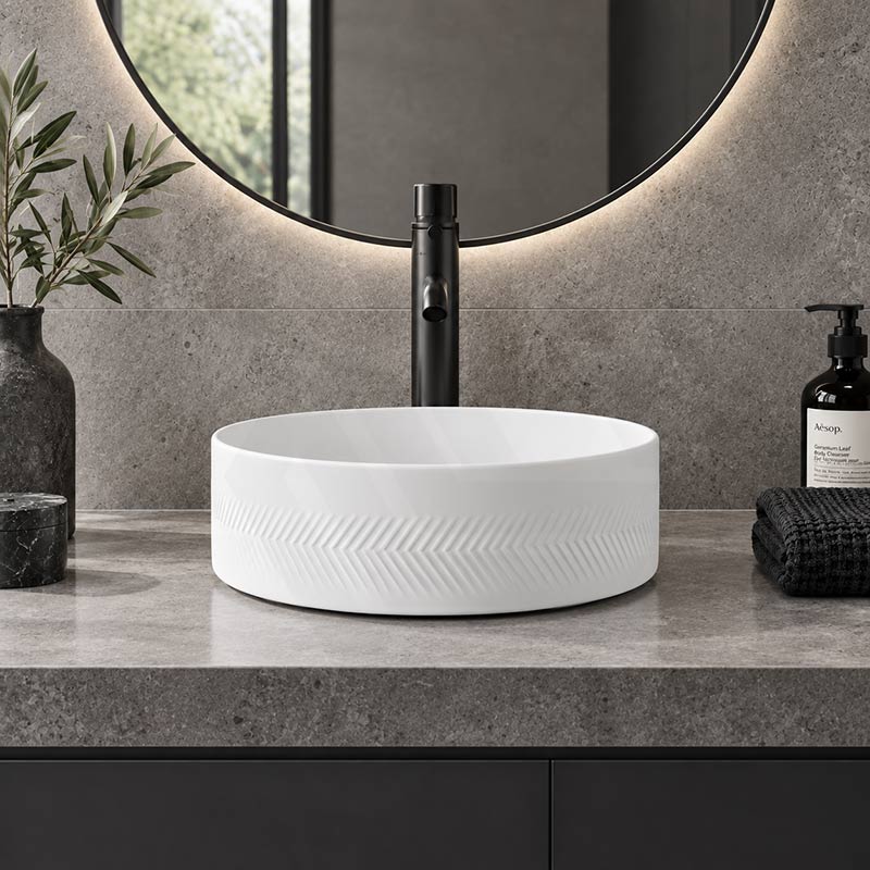 Infinity Above Counter Wash Basin Ceramic Round Diagonal Pattern 360x360x120mm - Colours Available