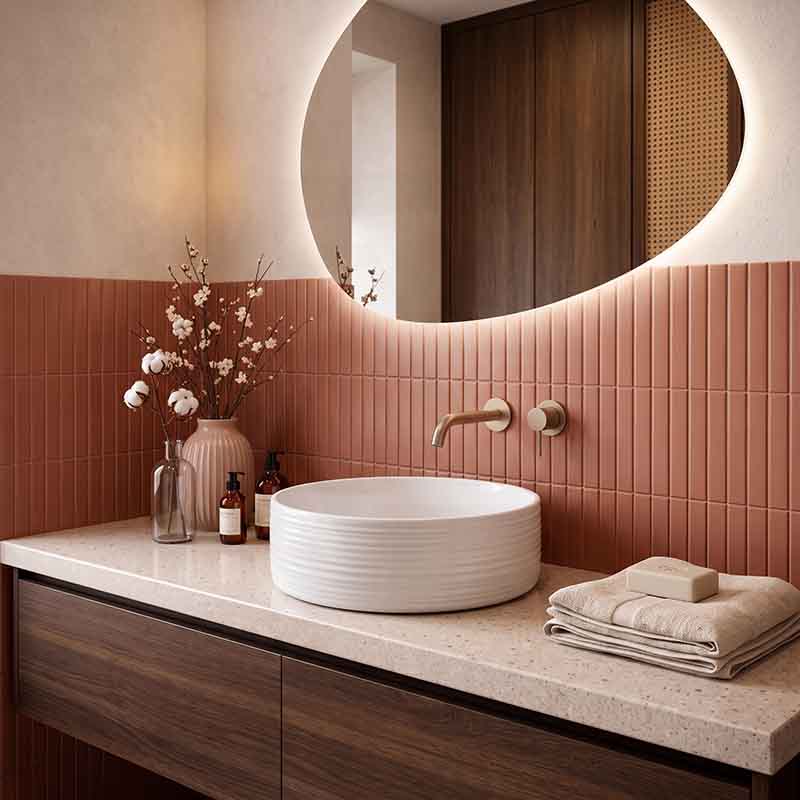 Infinity Round Ceramic Above Counter Basin with Stripe Pattern 400x400x130mm - Gloss White