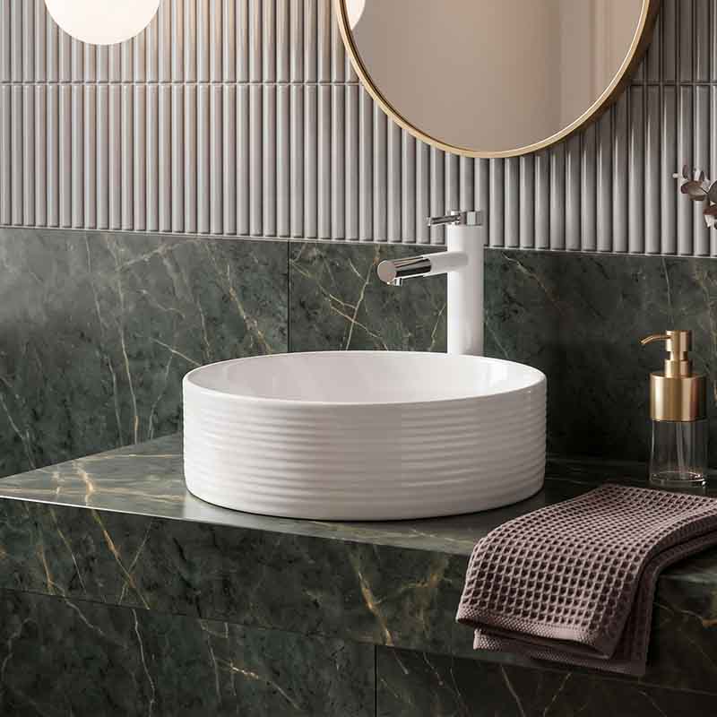 Infinity Round Ceramic Above Counter Basin with Stripe Pattern 400x400x130mm - Gloss White