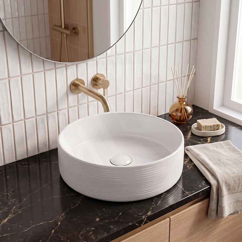 Infinity Round Ceramic Above Counter Basin with Stripe Pattern 400x400x130mm - Gloss White