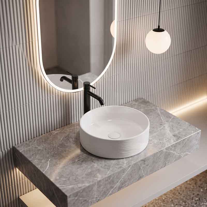 Infinity Round Ceramic Above Counter Basin with Stripe Pattern 400x400x130mm - Gloss White