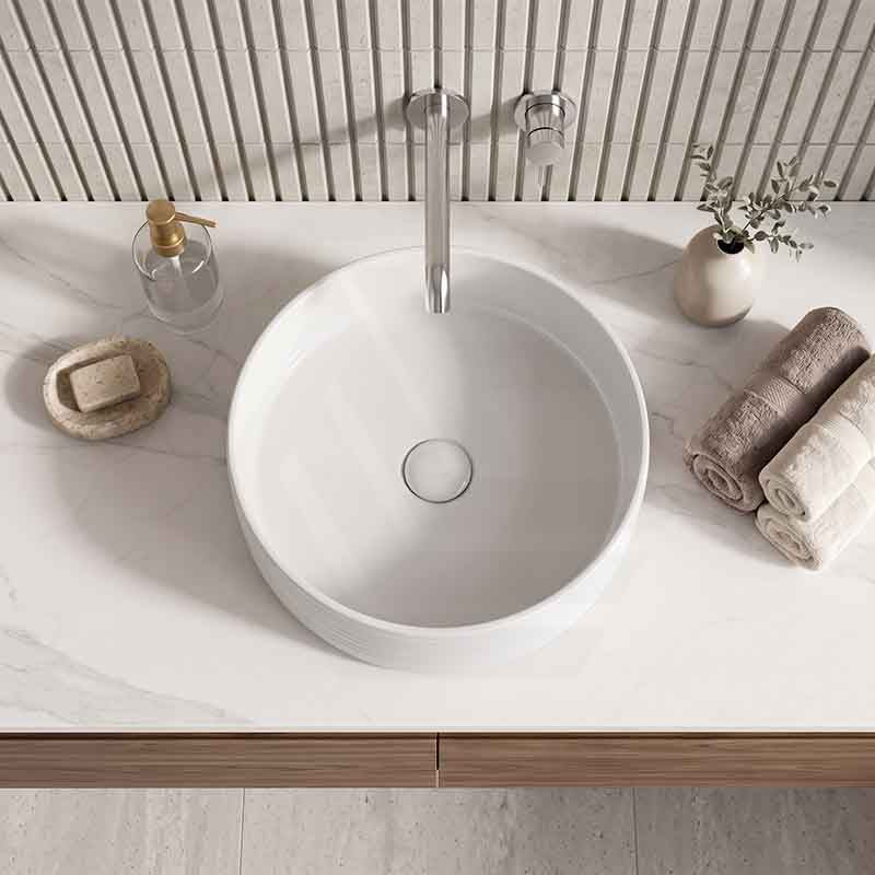 Infinity Round Ceramic Above Counter Basin with Stripe Pattern 400x400x130mm - Gloss White