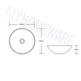 400x400x130mm Above Counter Basin Diagonal Pattern Bathroom Round Ceramic Wash Basin In Various Colour