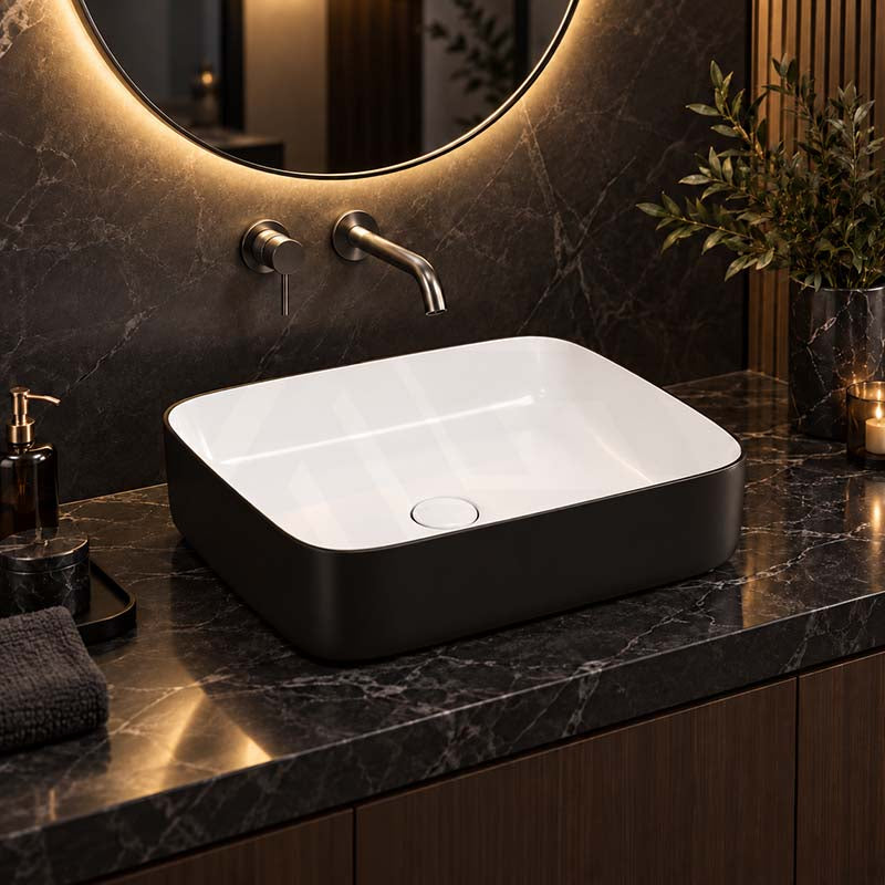 Infinity Above Counter Wash Basin Ceramic Rectangle 500x400x135mm - Gloss White & Black
