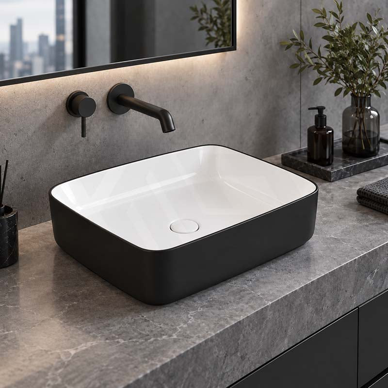 Infinity Above Counter Wash Basin Ceramic Rectangle 500x400x135mm - Gloss White & Black