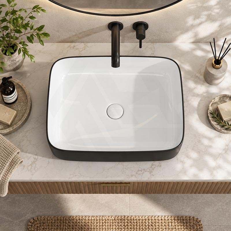 Infinity Above Counter Wash Basin Ceramic Rectangle 500x400x135mm - Gloss White & Black