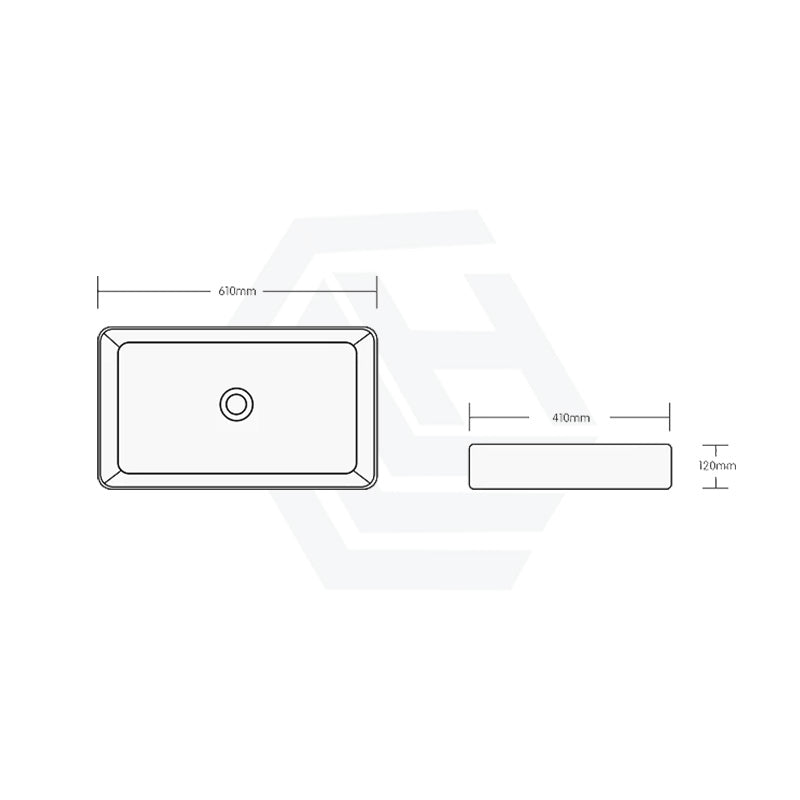 Infinity Rectangle Ceramic Above Counter Basin 610x410x120mm - Gloss White with Black Line