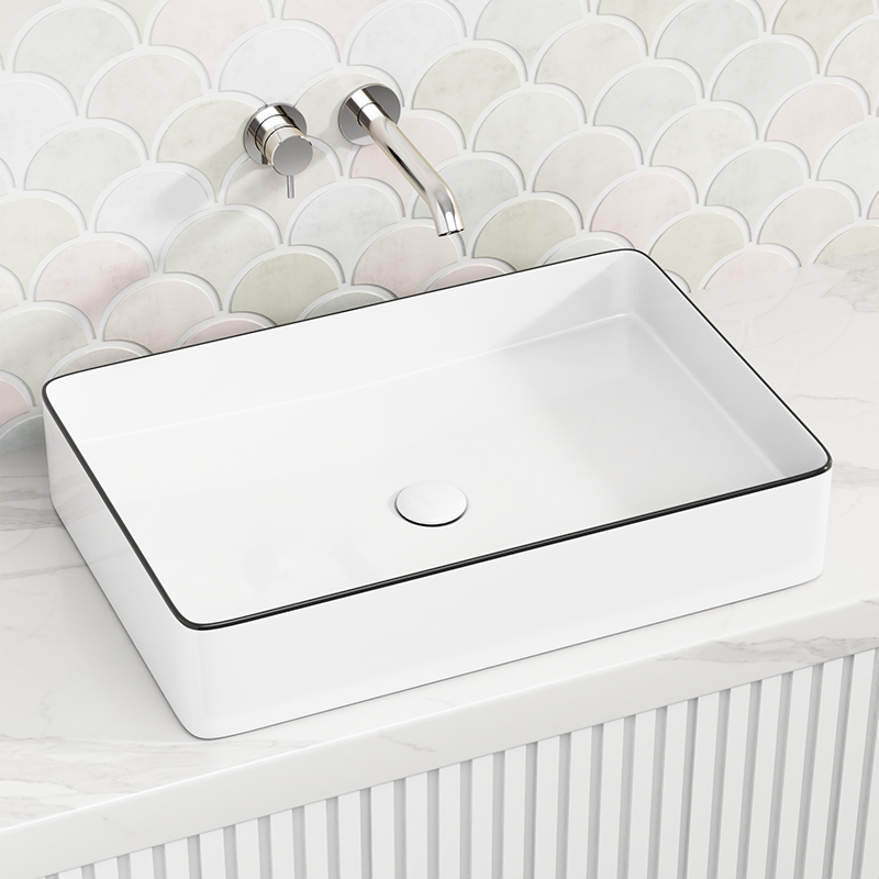 Above Counter Basin Rectangle Line Ceramic Gloss White Black