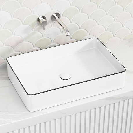 Above Counter Basin Rectangle Line Ceramic Gloss White Black