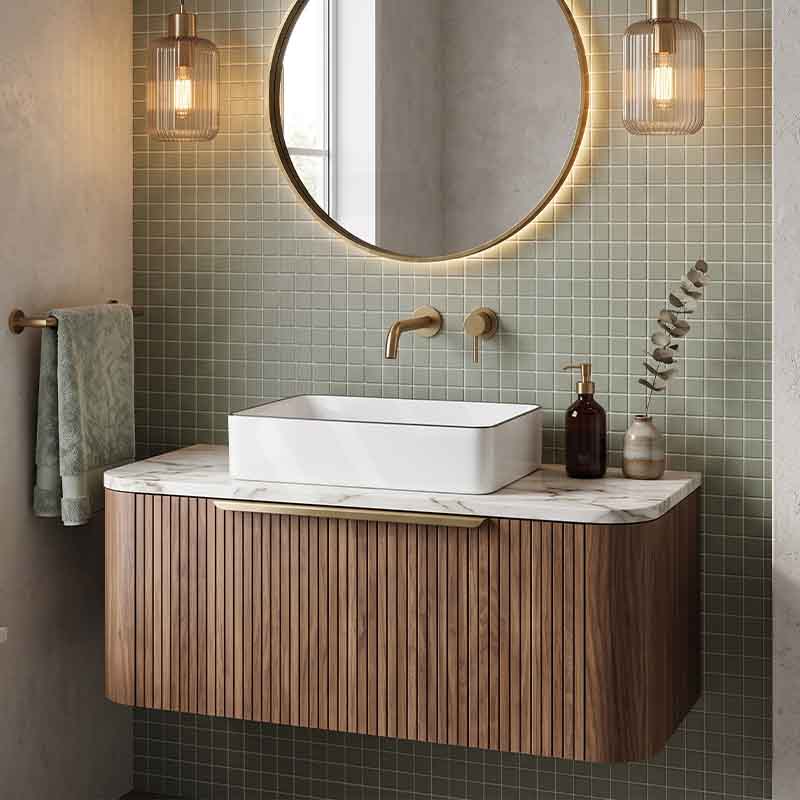 Infinity Rectangle Ceramic Above Counter Basin 610x410x120mm - Gloss White with Black Line