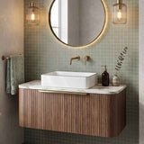 Infinity Rectangle Ceramic Above Counter Basin 610x410x120mm - Gloss White with Black Line