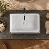 Infinity Rectangle Ceramic Above Counter Basin 610x410x120mm - Gloss White with Black Line