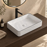 Infinity Rectangle Ceramic Above Counter Basin 610x410x120mm - Gloss White with Black Line