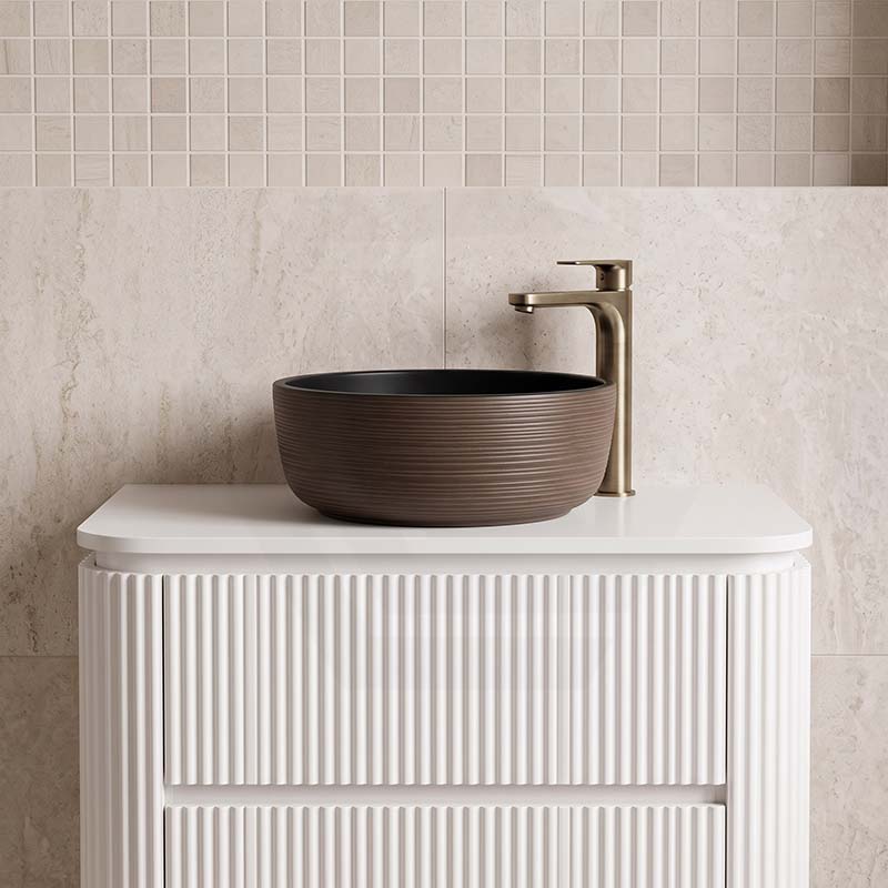 Infinity Round Porcelain Art Basin with Stripe Pattern 410x410x150mm - Matte Black & Brown