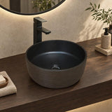 Infinity Round Porcelain Art Basin with Stripe Pattern 410x410x150mm - Matte Black & Brown