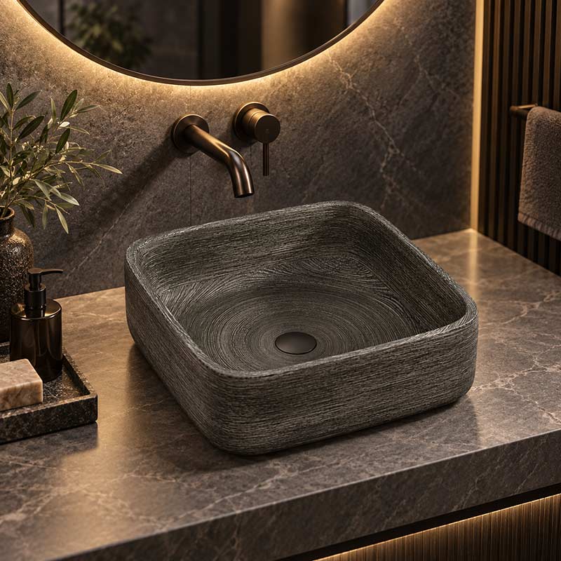 Infinity Above Counter Porcelain Basin Square 390x390x140mm - Grey