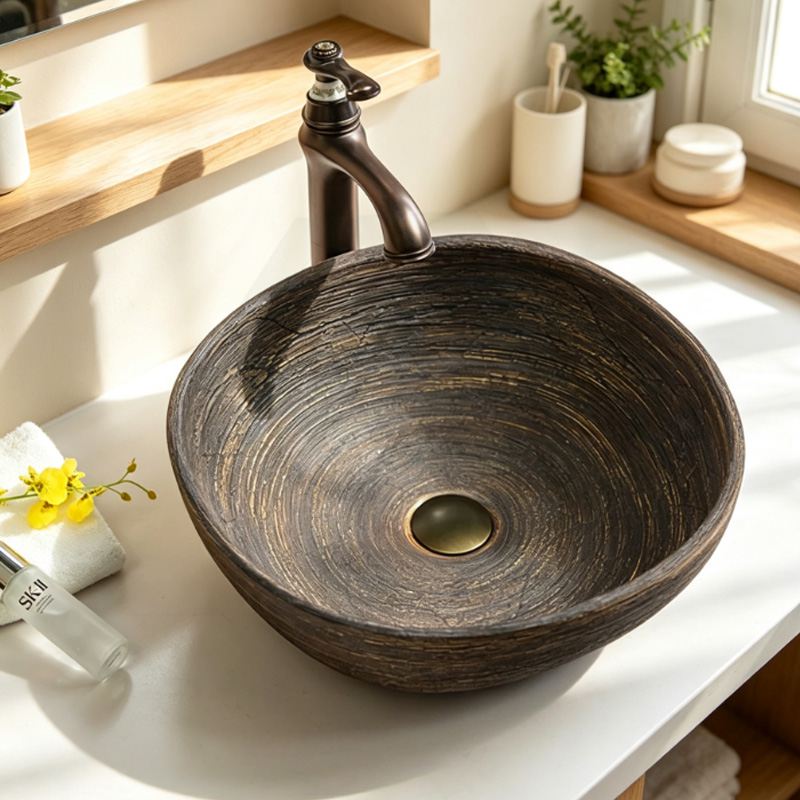 Infinity Soft Square Porcelain Above Counter Art Basin 440x440x140mm - Brown