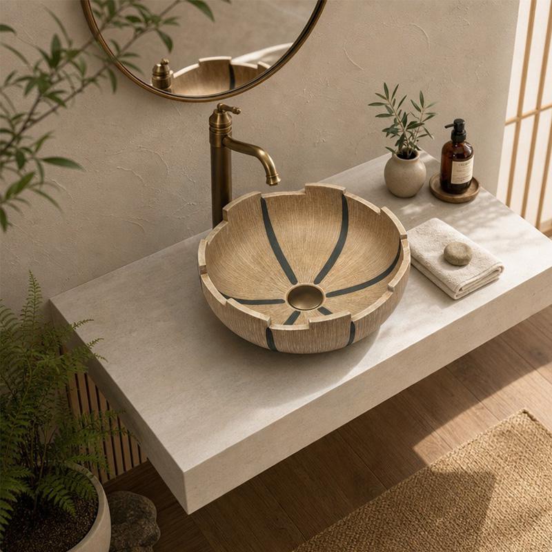 Infinity Round Porcelain Above Counter Art Basin 410x410x150mm - Yellow With Special Rim