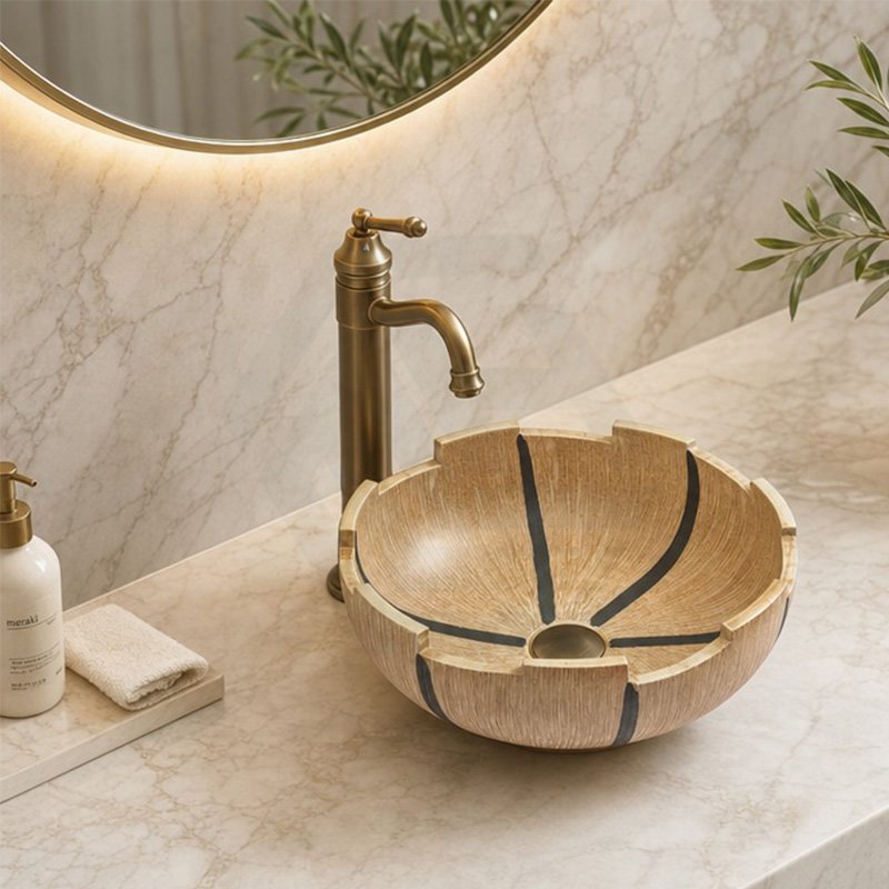 Infinity Round Porcelain Above Counter Art Basin 410x410x150mm - Yellow With Special Rim