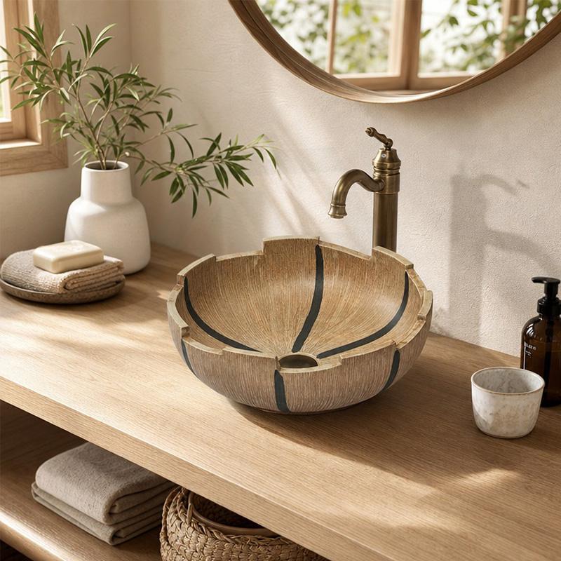 Infinity Round Porcelain Above Counter Art Basin 410x410x150mm - Yellow With Special Rim