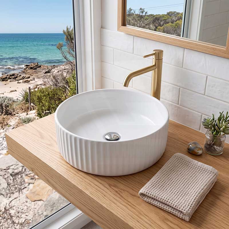 Round Above Counter Ceramic Fluted Basin 300x300x110mm - 3 Colours