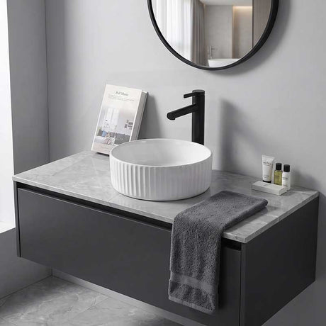 Round Above Counter Ceramic Fluted Basin 300x300x110mm - 3 Colours