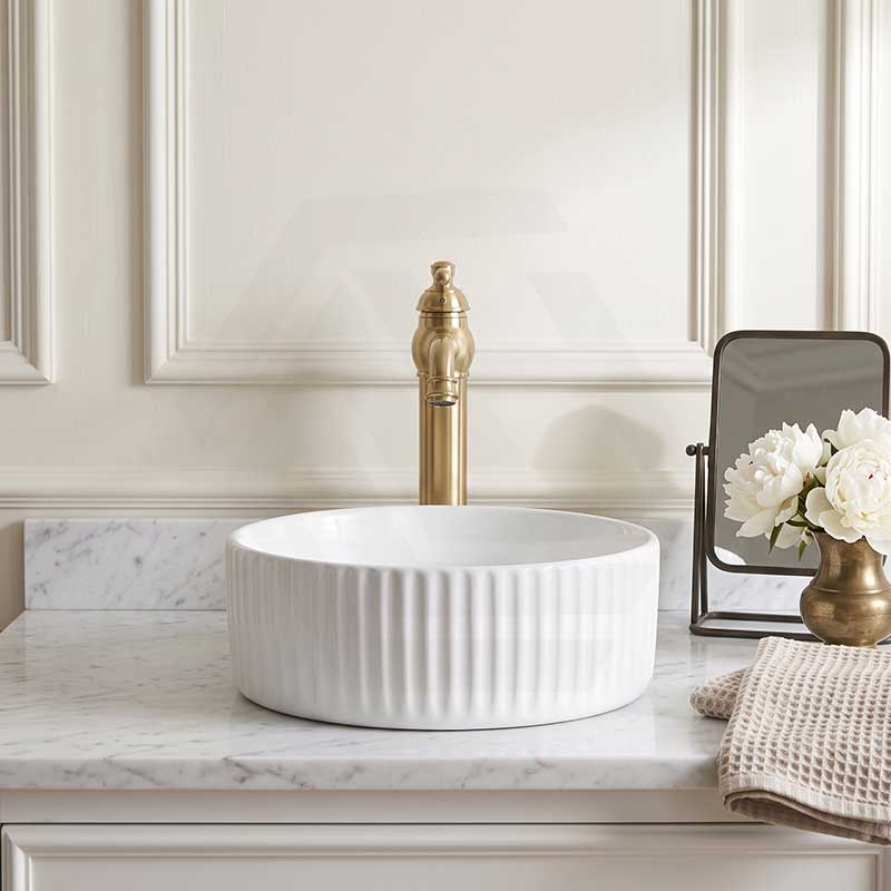 Round Above Counter Ceramic Fluted Basin 300x300x110mm - 3 Colours