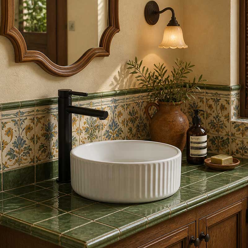Round Above Counter Ceramic Fluted Basin 300x300x110mm - 3 Colours