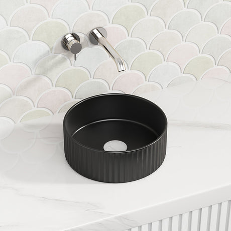 300X300X110Mm Round Above Counter Ceramic Basin Matt Black Basins