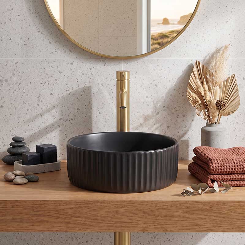 Round Above Counter Ceramic Fluted Basin 300x300x110mm - 3 Colours