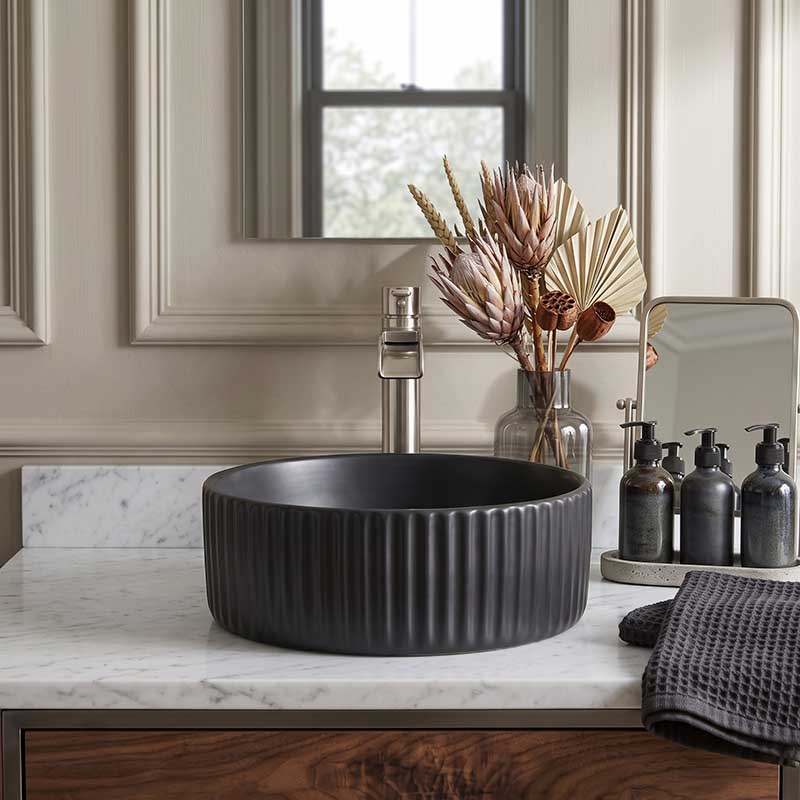 Round Above Counter Ceramic Fluted Basin 300x300x110mm - 3 Colours