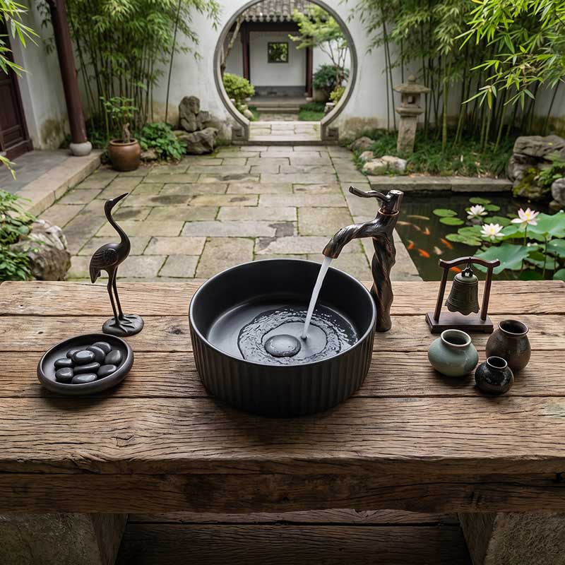 Round Above Counter Ceramic Fluted Basin 300x300x110mm - 3 Colours