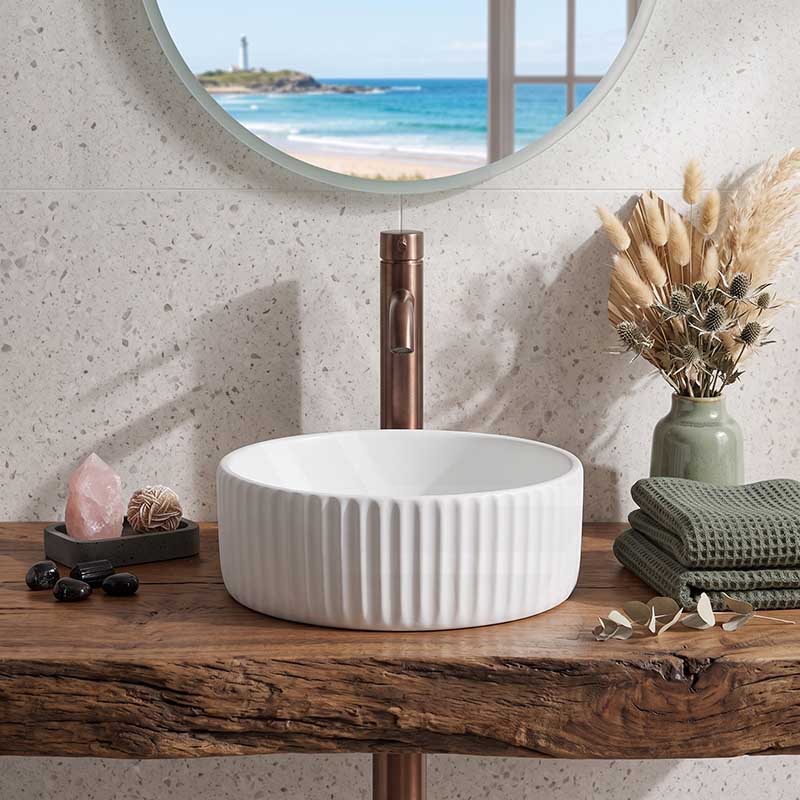 Round Above Counter Ceramic Fluted Basin 300x300x110mm - 3 Colours