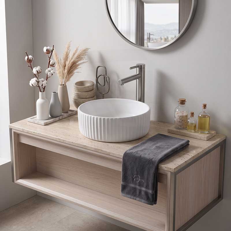 Round Above Counter Ceramic Fluted Basin 300x300x110mm - 3 Colours