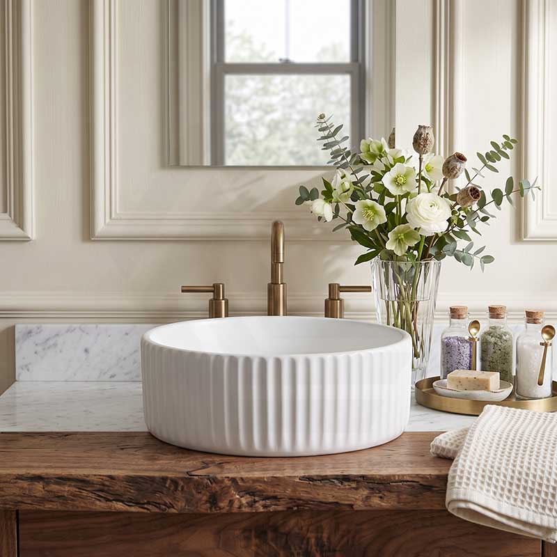 Round Above Counter Ceramic Fluted Basin 300x300x110mm - 3 Colours