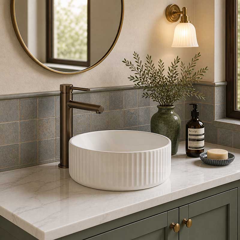 Round Above Counter Ceramic Fluted Basin 300x300x110mm - 3 Colours