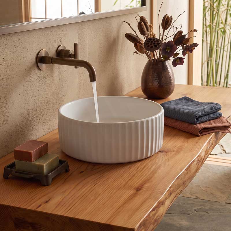 Round Above Counter Ceramic Fluted Basin 300x300x110mm - 3 Colours